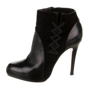 Christian Louboutin Black Leather & Suede Side Lace High Heel Booties Size 39.5